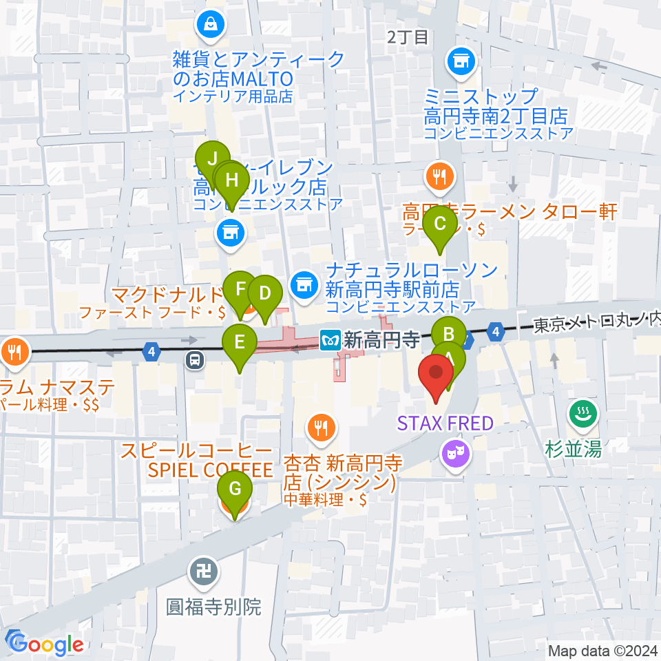 ラパン音楽教室周辺のカフェ一覧地図