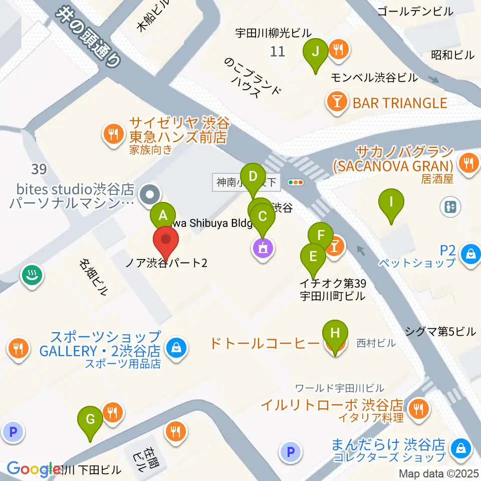 Lavocボーカル教室周辺のカフェ一覧地図