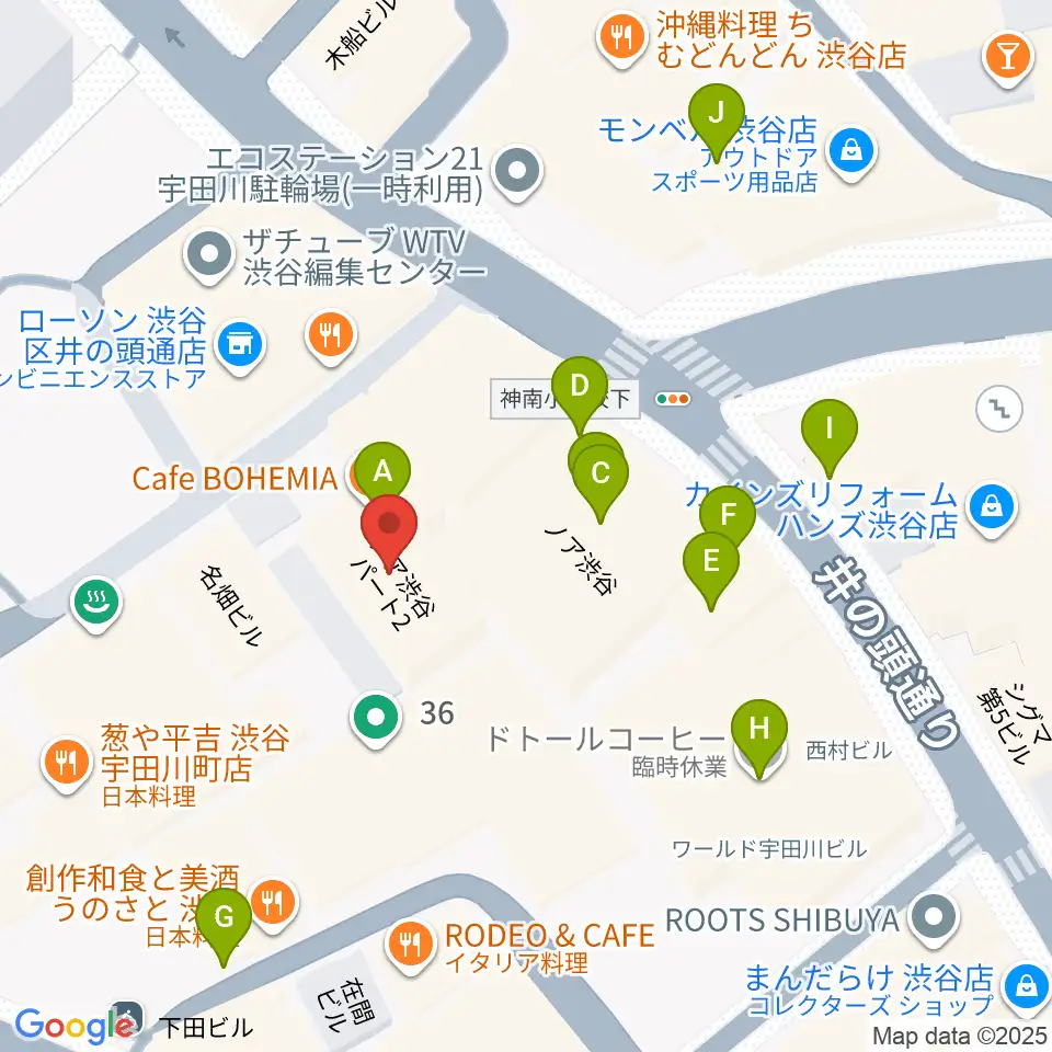 Lavocボーカル教室周辺のカフェ一覧地図