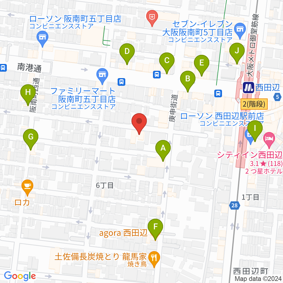 西田辺PIANO STUDIO周辺のカフェ一覧地図