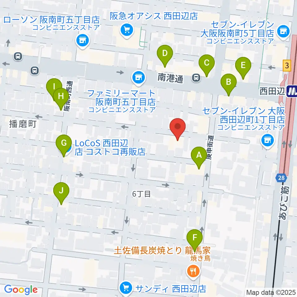 西田辺PIANO STUDIO周辺のカフェ一覧地図
