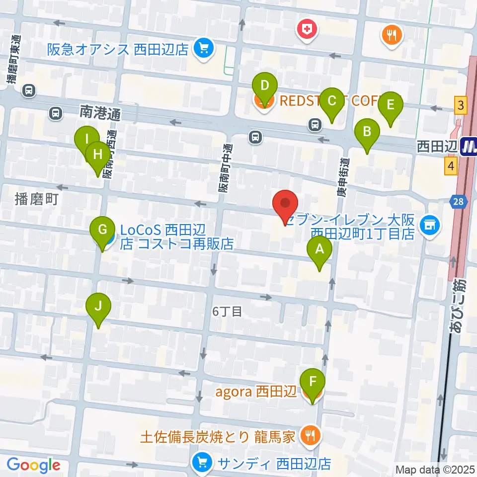 西田辺PIANO STUDIO周辺のカフェ一覧地図