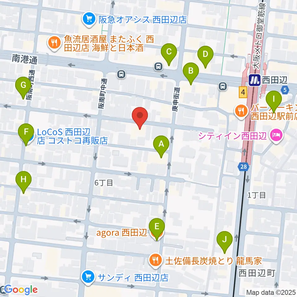 西田辺PIANO STUDIO周辺のカフェ一覧地図