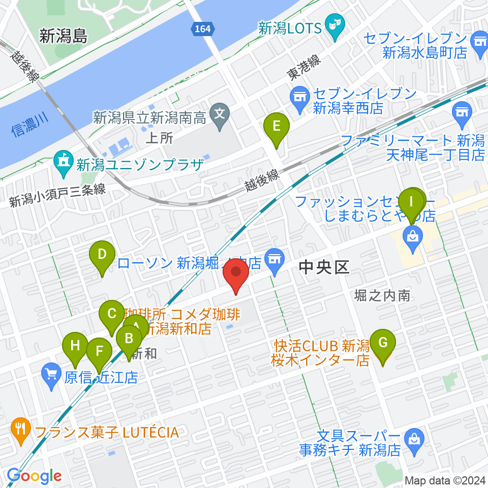 ハードオフ楽器スタジオ新潟近江店周辺のカフェ一覧地図