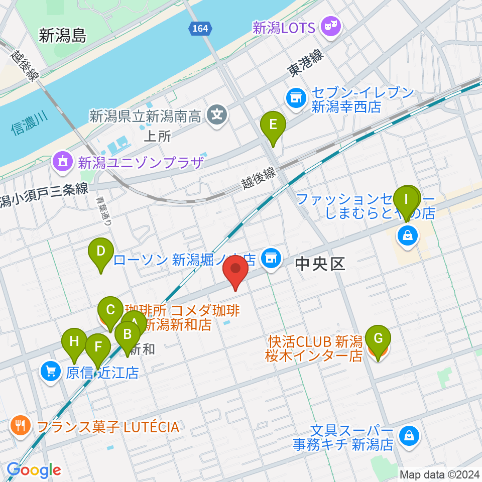 ハードオフ楽器館新潟近江店周辺のカフェ一覧地図