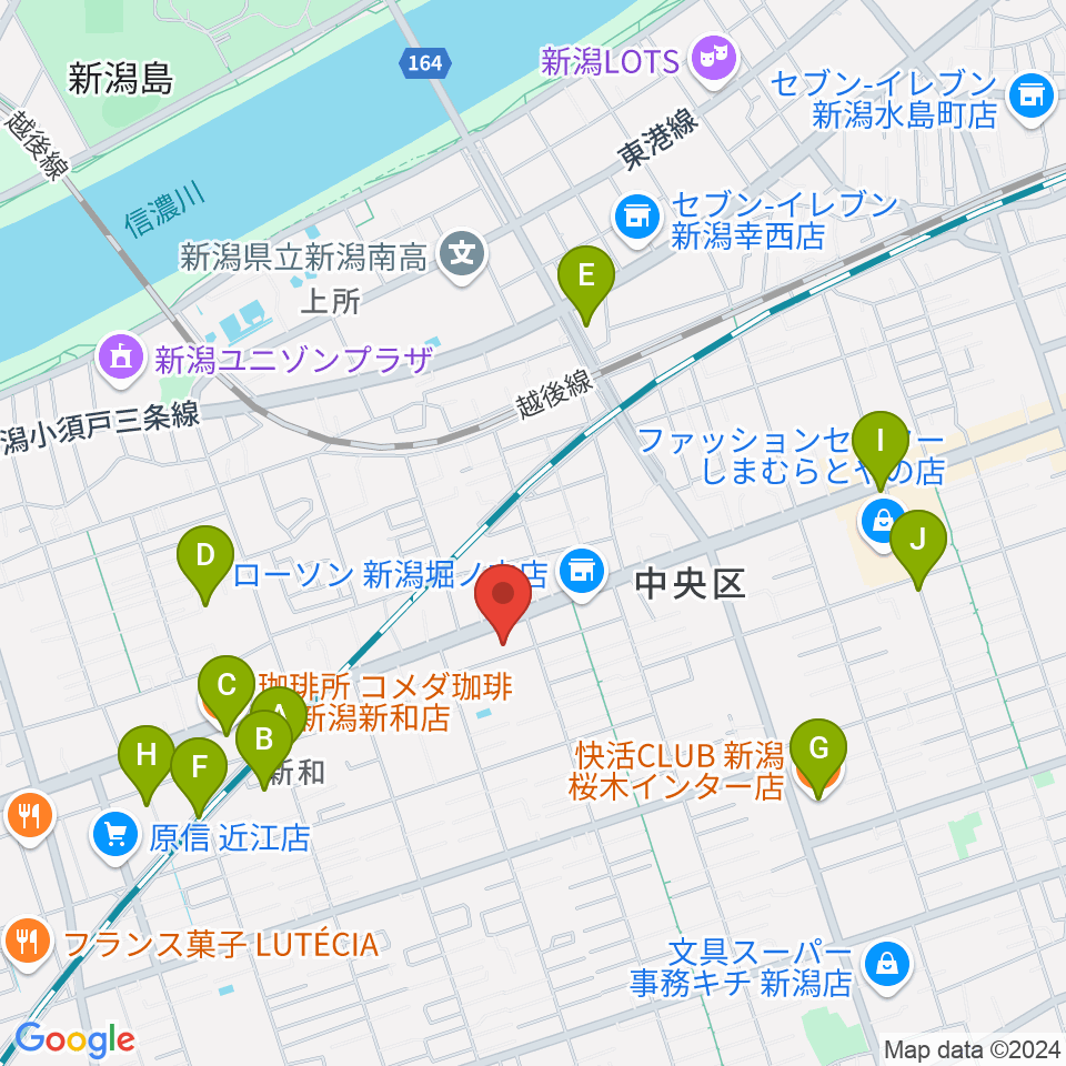 ハードオフ楽器館新潟近江店周辺のカフェ一覧地図