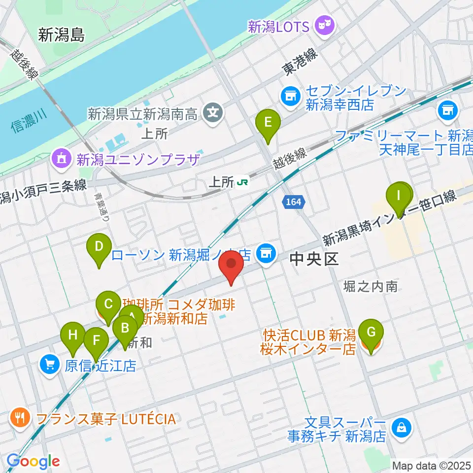 ハードオフ楽器館新潟近江店周辺のカフェ一覧地図