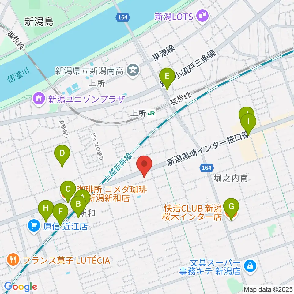 ハードオフ楽器館新潟近江店周辺のカフェ一覧地図