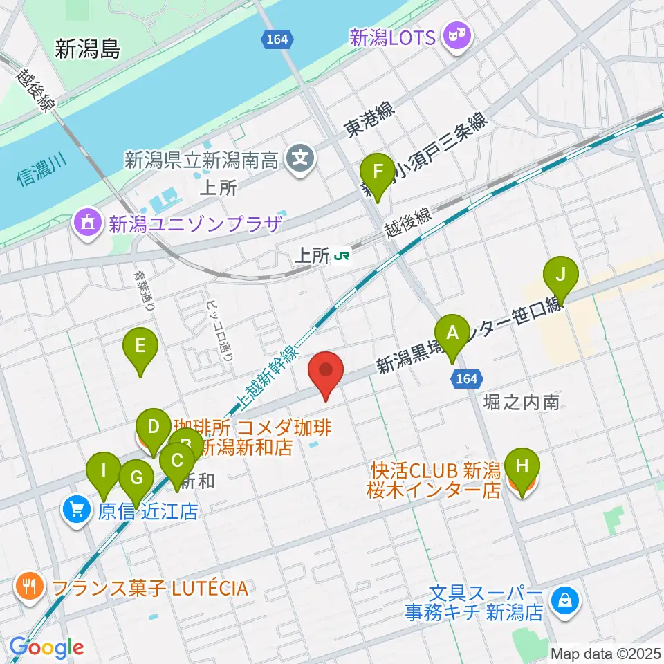 ハードオフ楽器館新潟近江店周辺のカフェ一覧地図