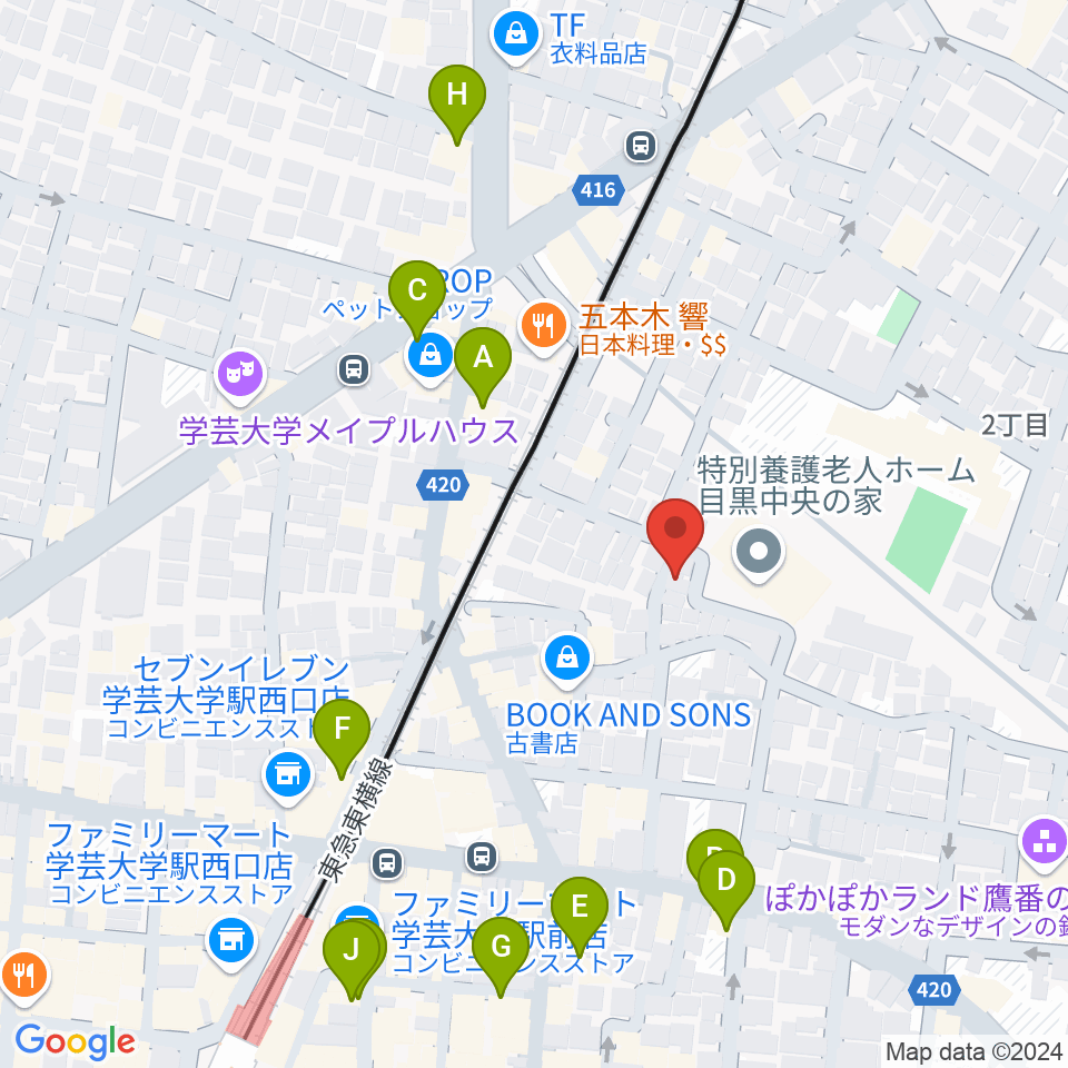 アプリーレ音楽教室周辺のカフェ一覧地図