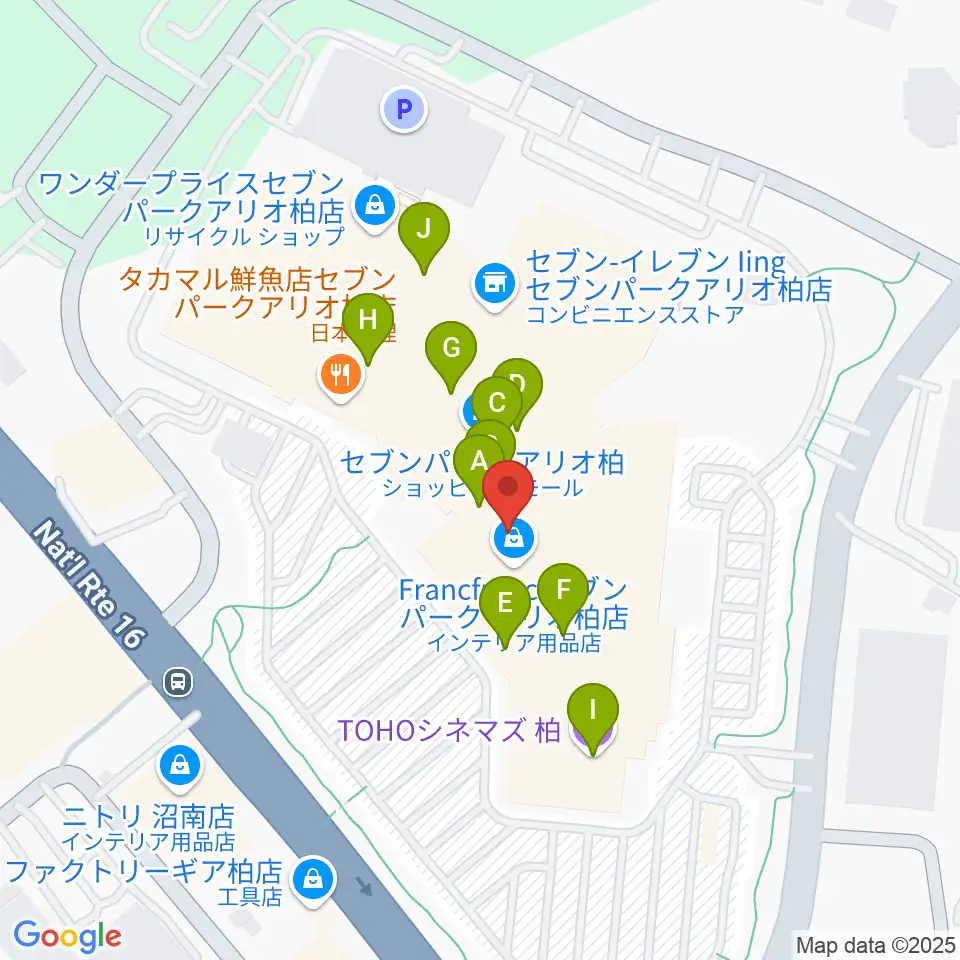 タワーレコードセブンパーク アリオ柏店周辺のカフェ一覧地図