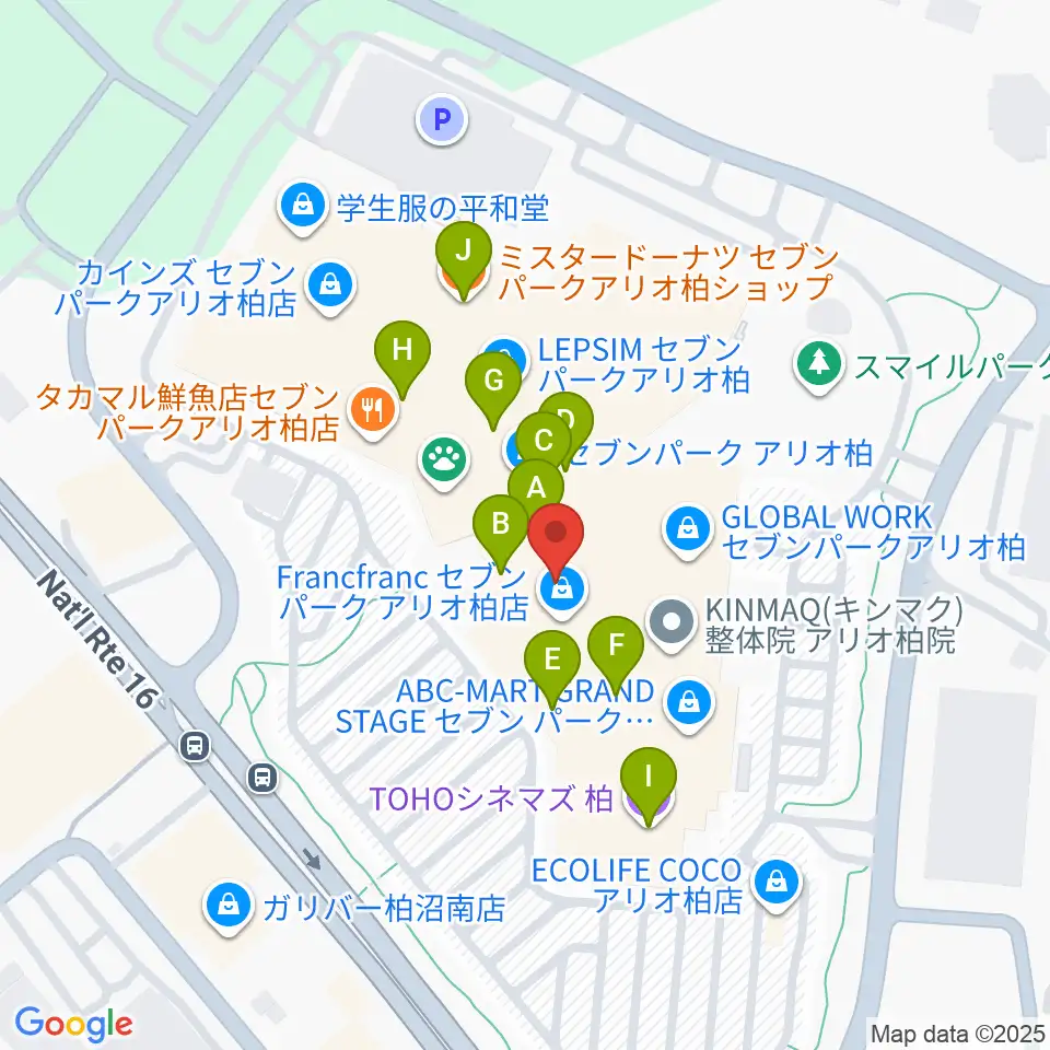 タワーレコードセブンパーク アリオ柏店周辺のカフェ一覧地図