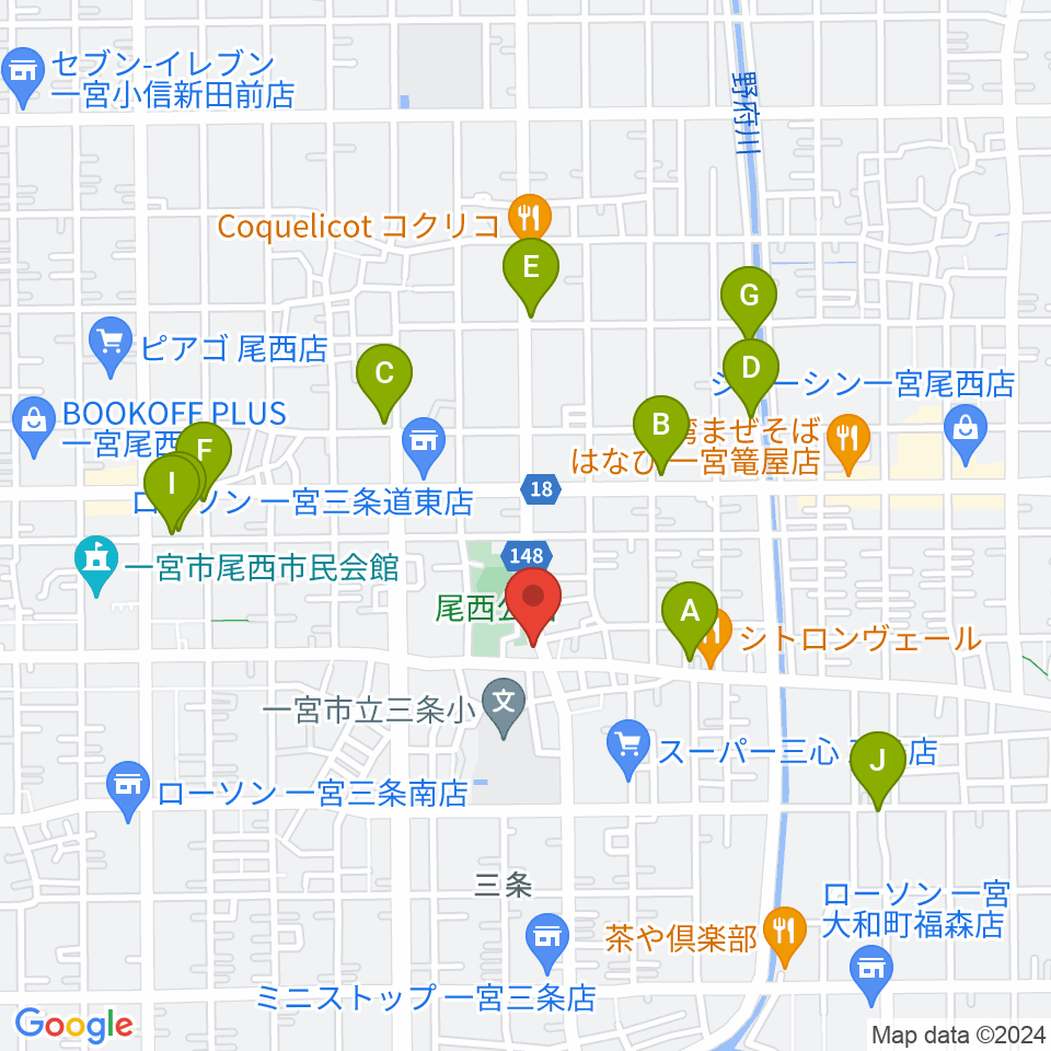 クラヴィア音楽教室周辺のカフェ一覧地図