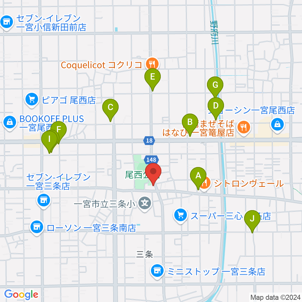 クラヴィア音楽教室周辺のカフェ一覧地図