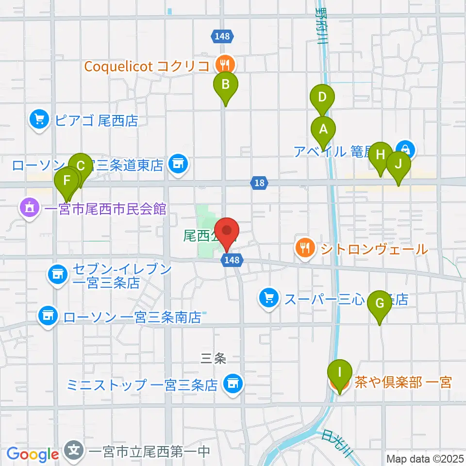 クラヴィア音楽教室周辺のカフェ一覧地図