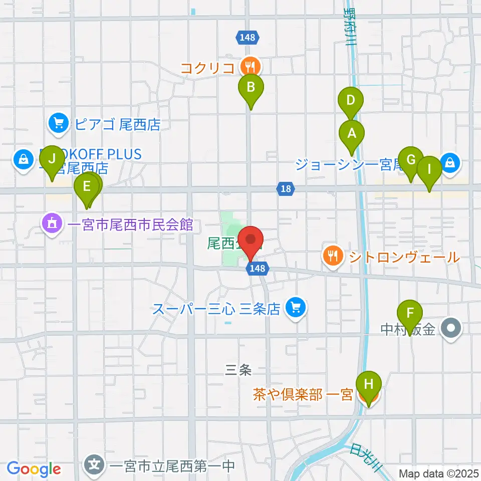 クラヴィア音楽教室周辺のカフェ一覧地図