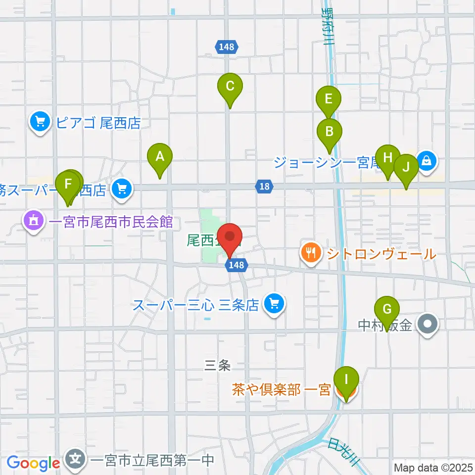 クラヴィア音楽教室周辺のカフェ一覧地図
