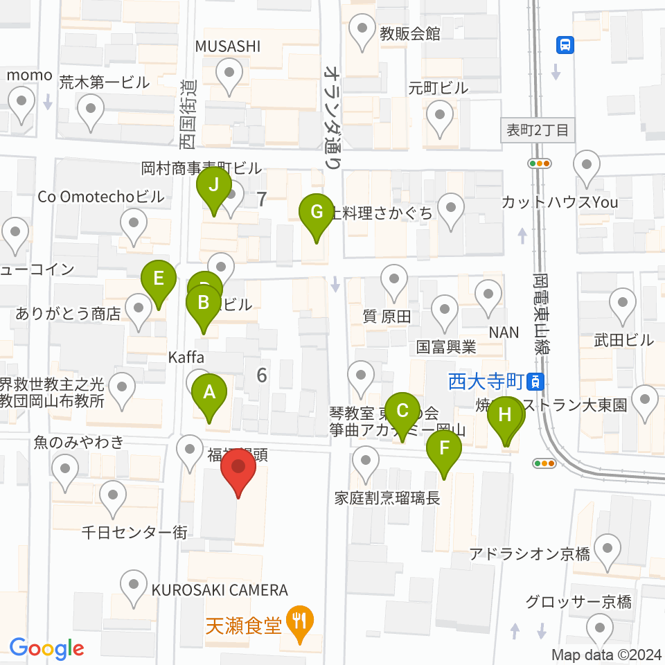 岡山デスペラード周辺のカフェ一覧地図