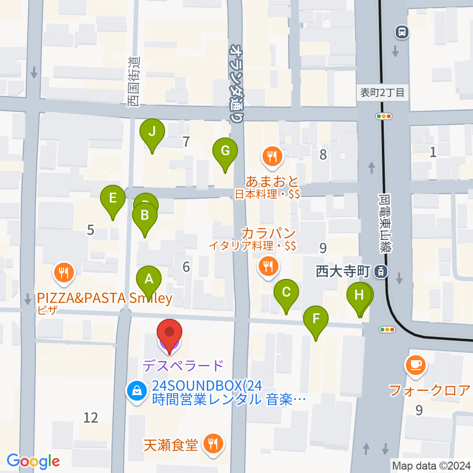 岡山デスペラード周辺のカフェ一覧地図