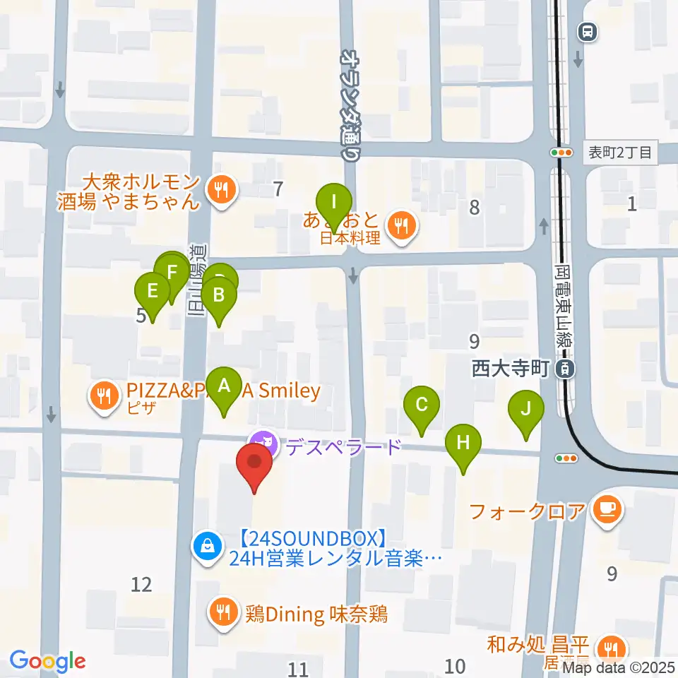 岡山デスペラード周辺のカフェ一覧地図