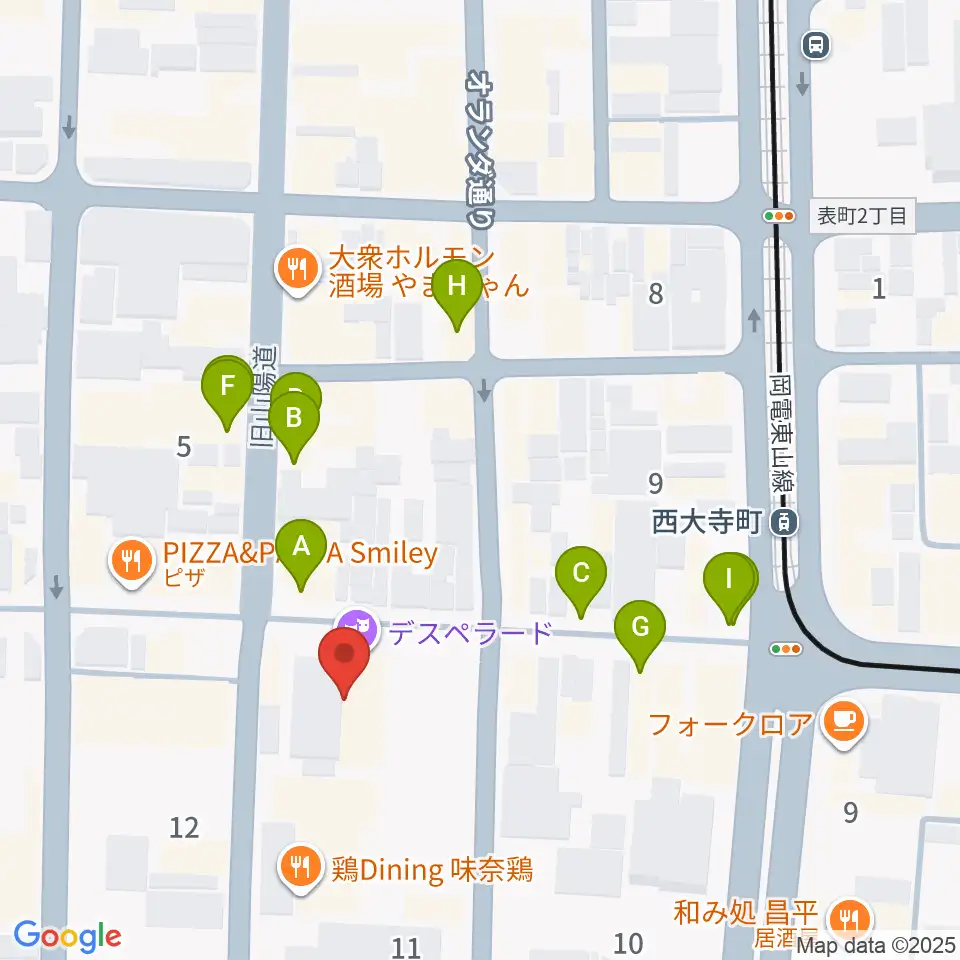 岡山デスペラード周辺のカフェ一覧地図