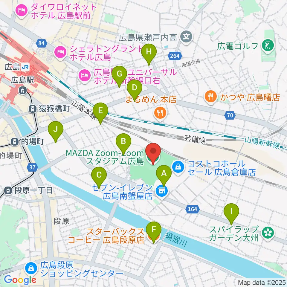 Mazda Zoom-Zoom スタジアム広島周辺のカフェ一覧地図