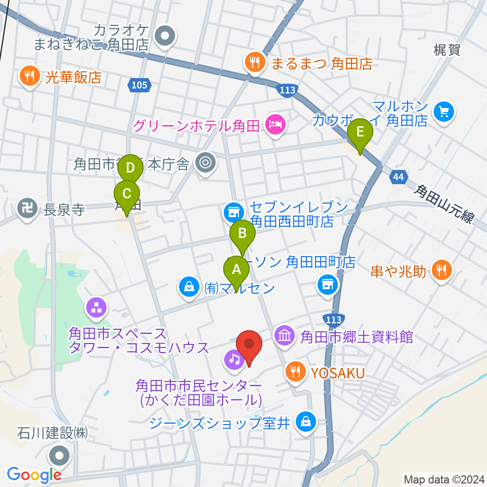 かくだ田園ホール（角田市市民センター）周辺のカフェ一覧地図