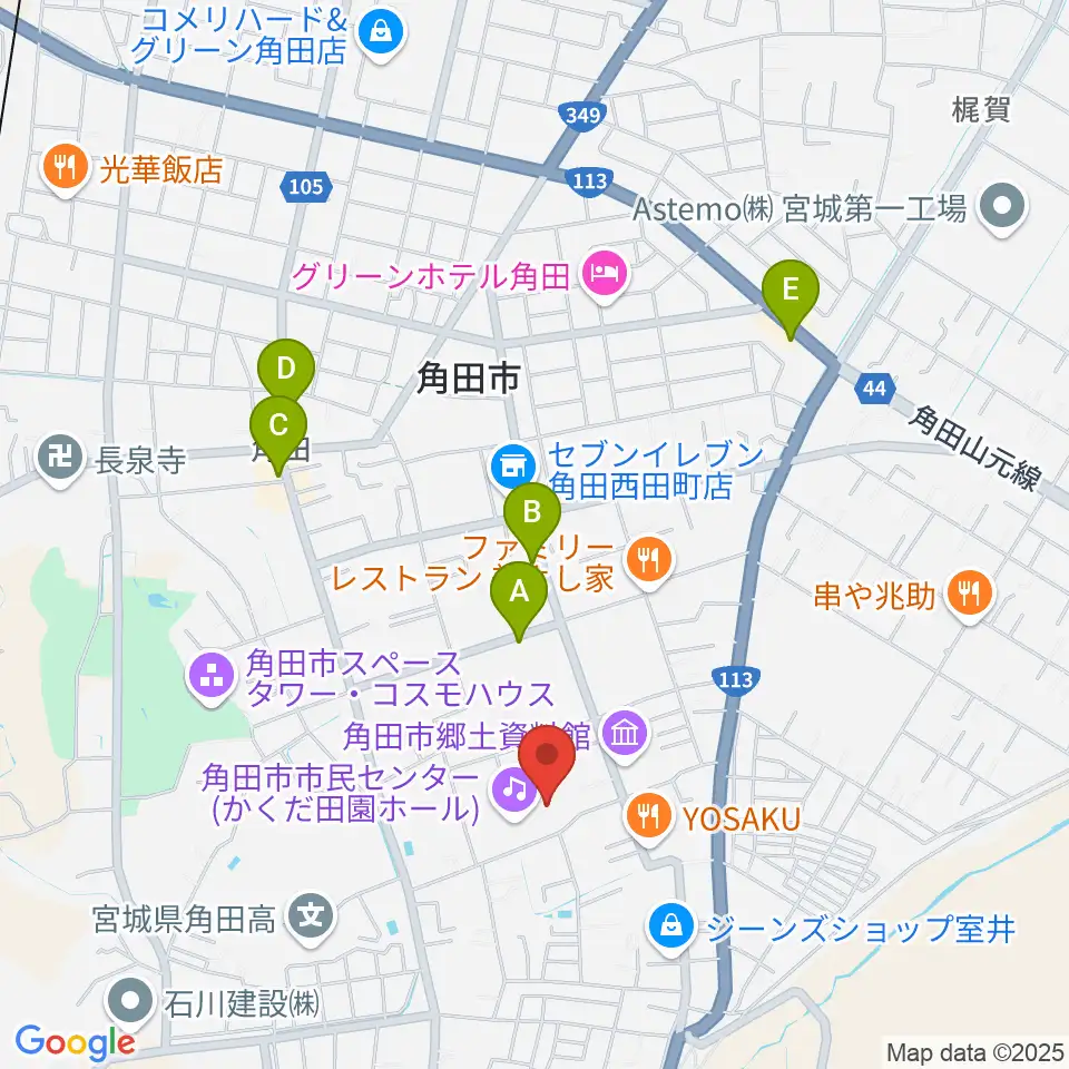 かくだ田園ホール（角田市市民センター）周辺のカフェ一覧地図