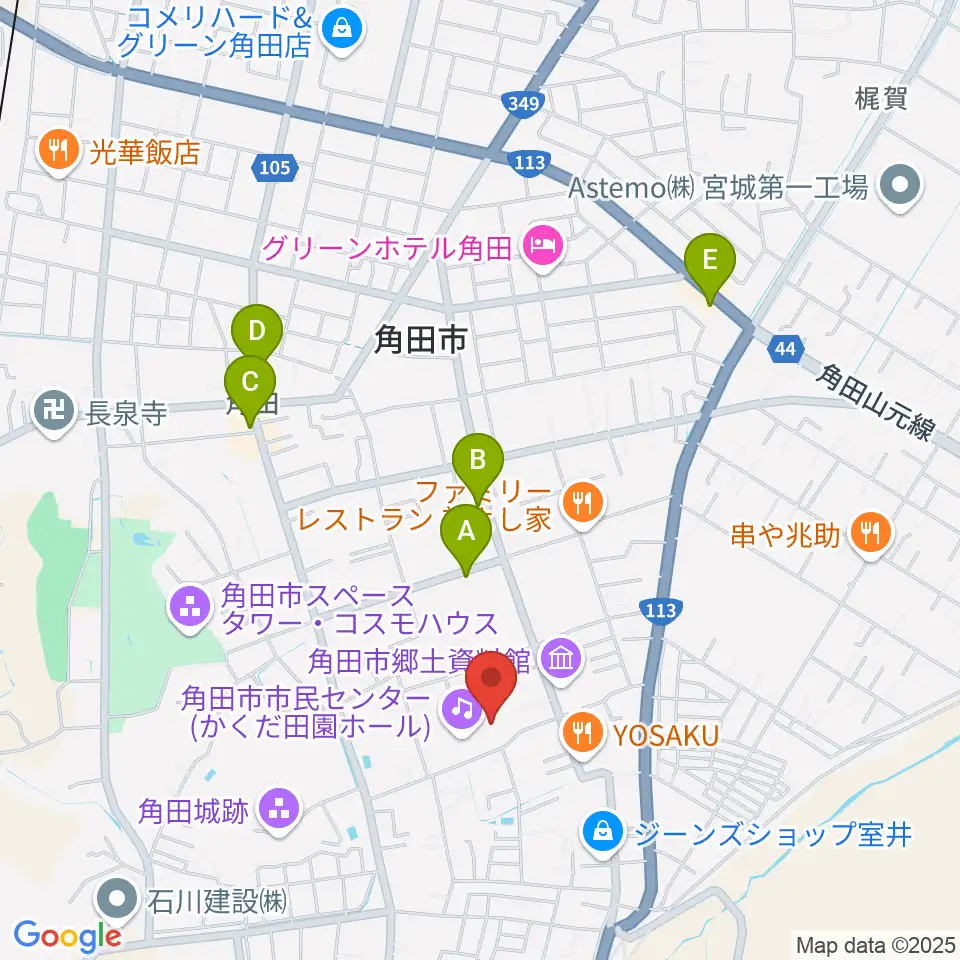 かくだ田園ホール（角田市市民センター）周辺のカフェ一覧地図