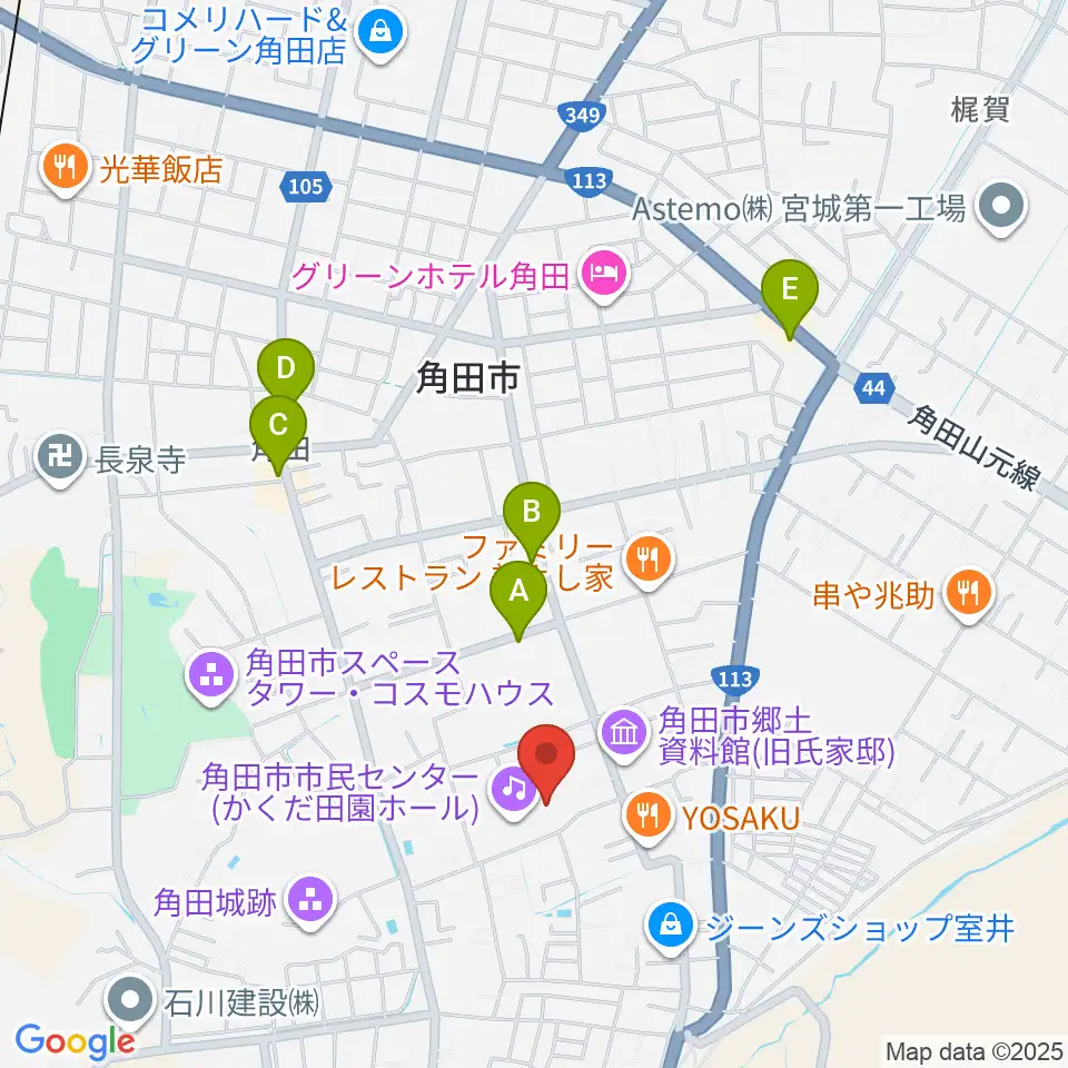 かくだ田園ホール（角田市市民センター）周辺のカフェ一覧地図