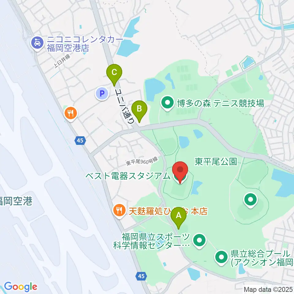 ベスト電器スタジアム周辺のカフェ一覧地図