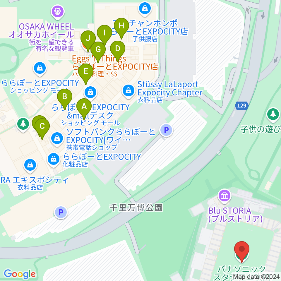 パナソニックスタジアム吹田周辺のカフェ一覧地図