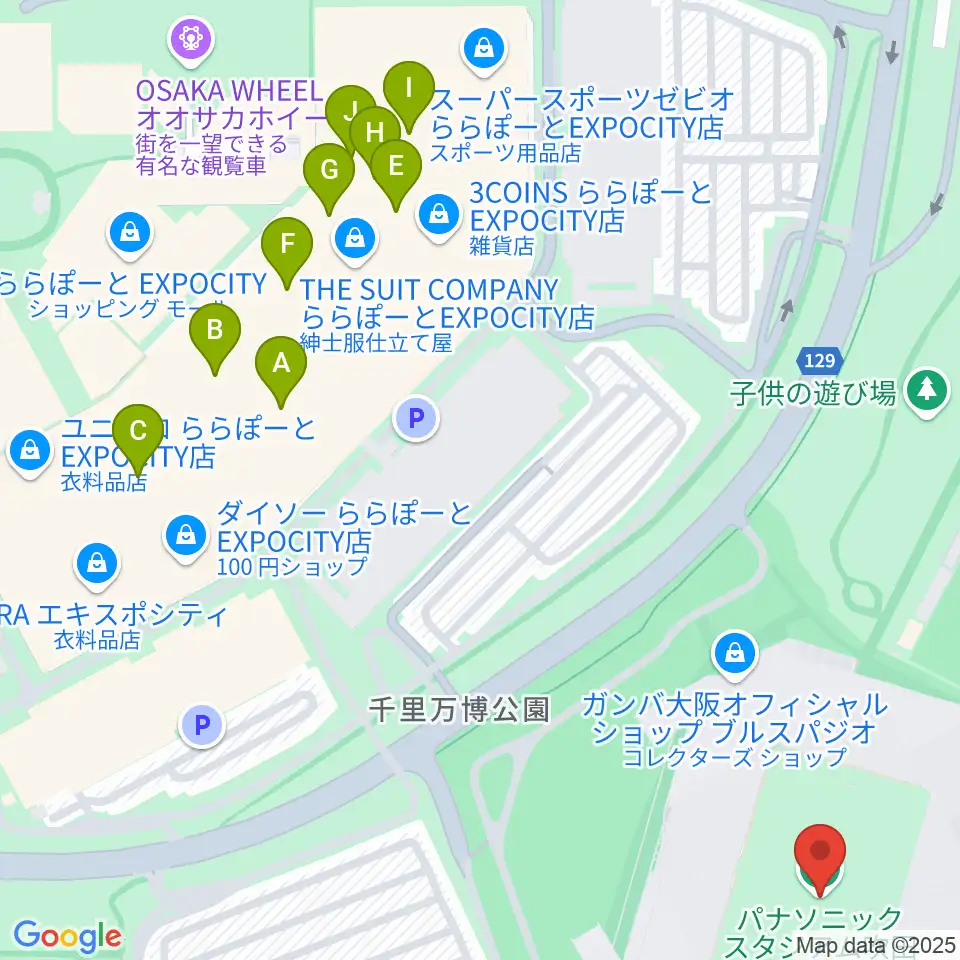 パナソニックスタジアム吹田周辺のカフェ一覧地図