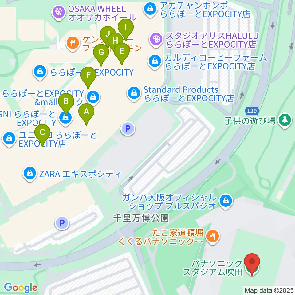 パナソニックスタジアム吹田周辺のカフェ一覧地図