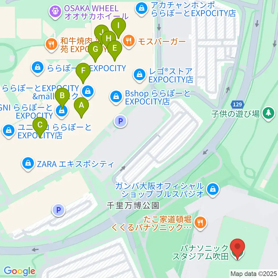パナソニックスタジアム吹田周辺のカフェ一覧地図