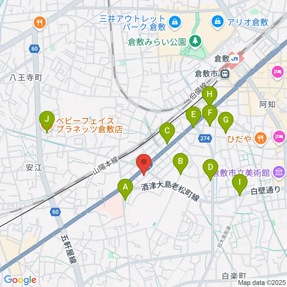 倉敷クッキージャー周辺のカフェ一覧地図