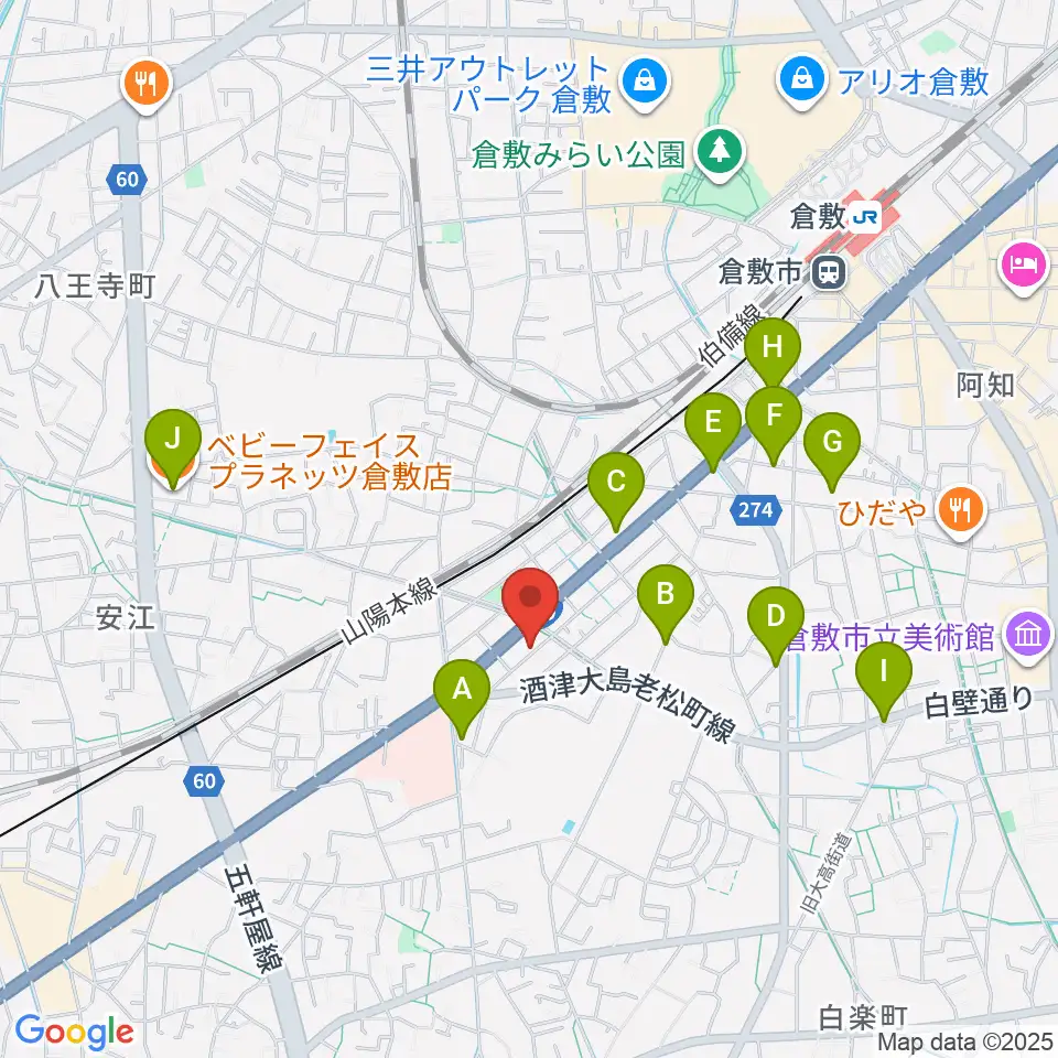 倉敷クッキージャー周辺のカフェ一覧地図