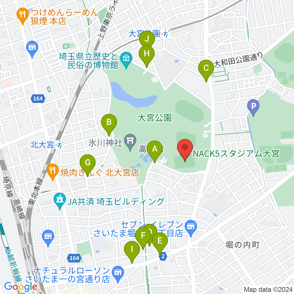 NACK5スタジアム大宮周辺のカフェ一覧地図