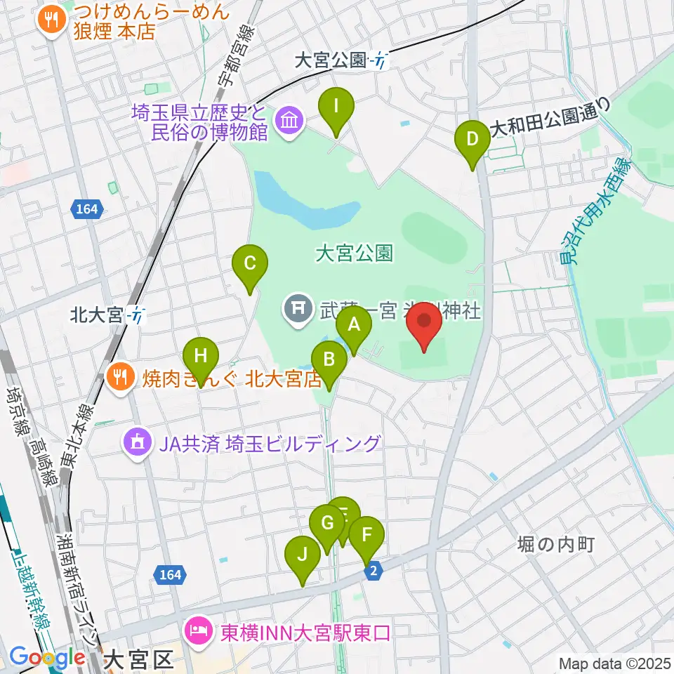 ナックファイブスタジアム大宮周辺のカフェ一覧地図