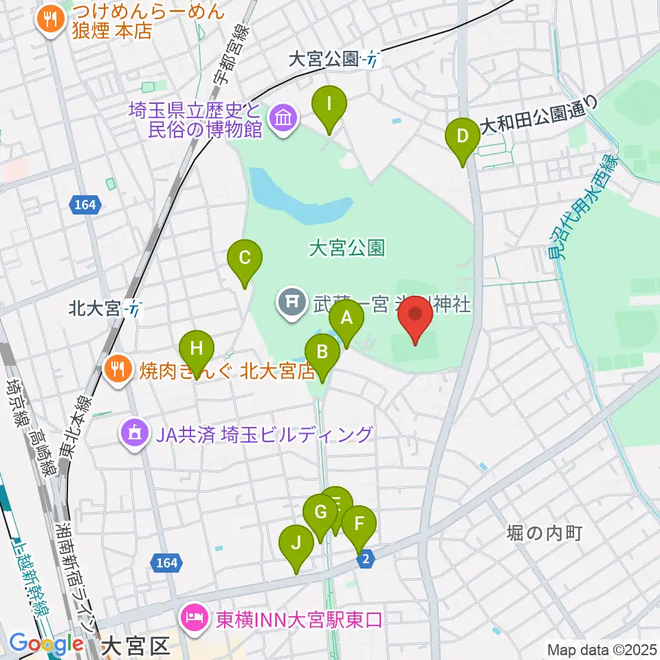ナックファイブスタジアム大宮周辺のカフェ一覧地図
