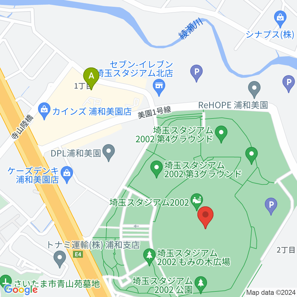 埼玉スタジアム2002周辺のカフェ一覧地図