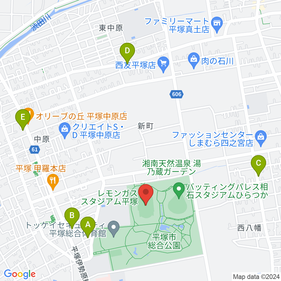 レモンガススタジアム平塚周辺のカフェ一覧地図
