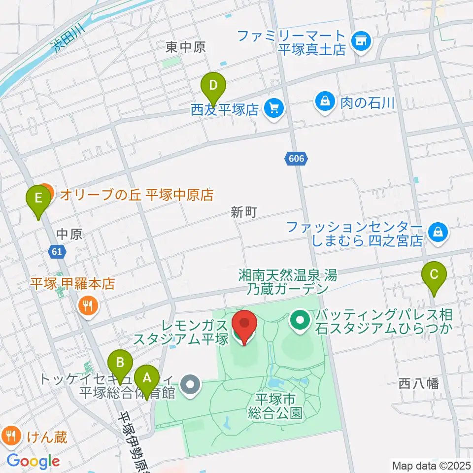 レモンガススタジアム平塚周辺のカフェ一覧地図