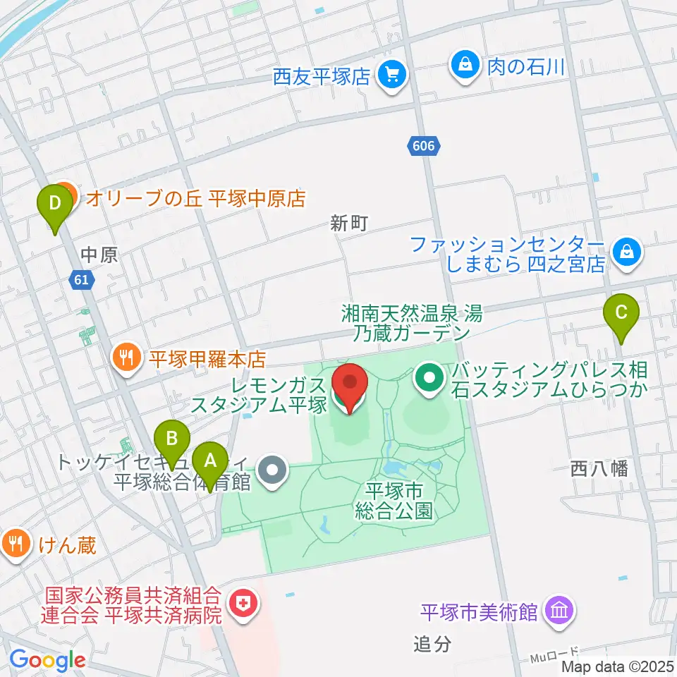 レモンガススタジアム平塚周辺のカフェ一覧地図