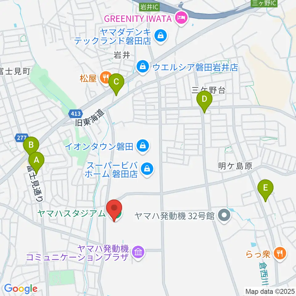 ヤマハスタジアム周辺のカフェ一覧地図