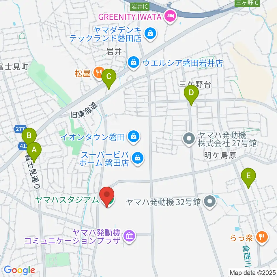 ヤマハスタジアム周辺のカフェ一覧地図
