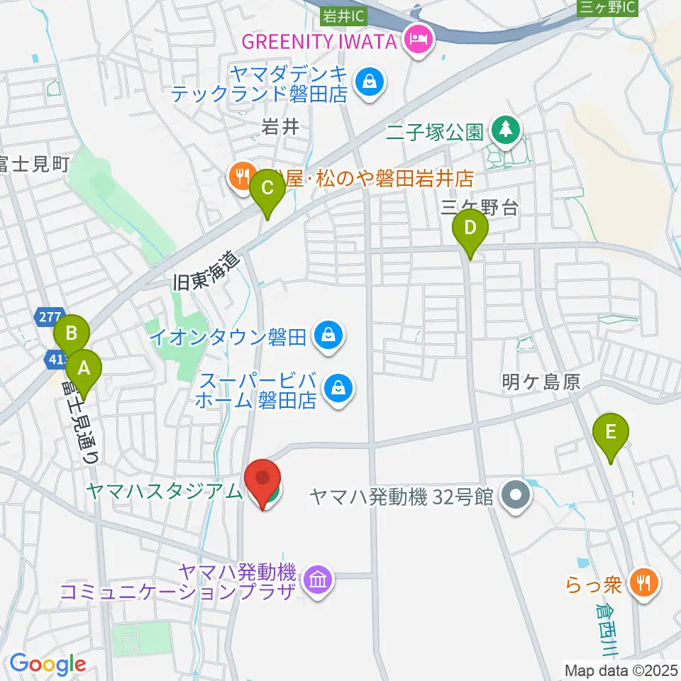 ヤマハスタジアム周辺のカフェ一覧地図
