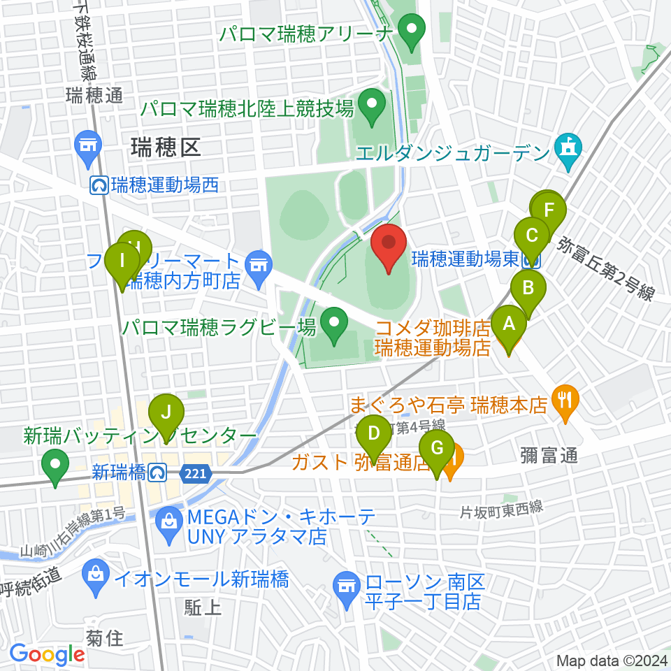 パロマ瑞穂スタジアム周辺のカフェ一覧地図