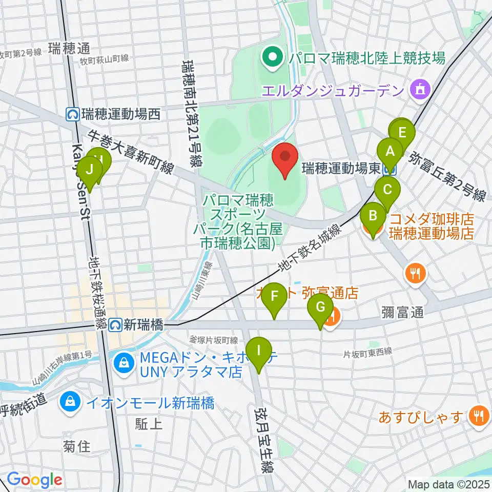 パロマ瑞穂スタジアム周辺のカフェ一覧地図
