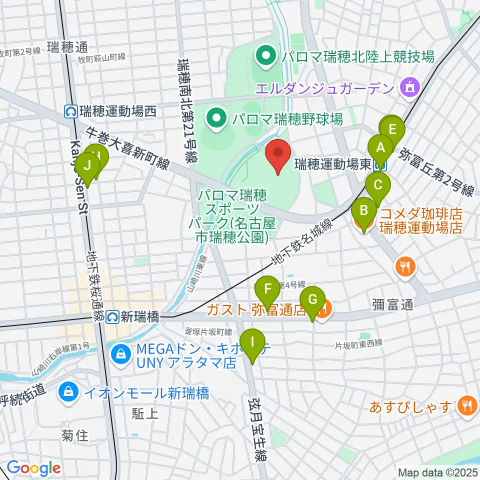 パロマ瑞穂スタジアム周辺のカフェ一覧地図
